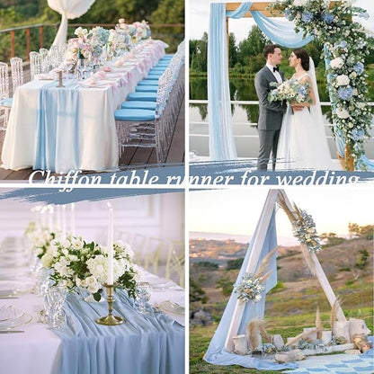 4 Pcs 10FT Sky Blue Chiffon Table Runners 30x120 Inches Tulle Boho Romantic - Image 7