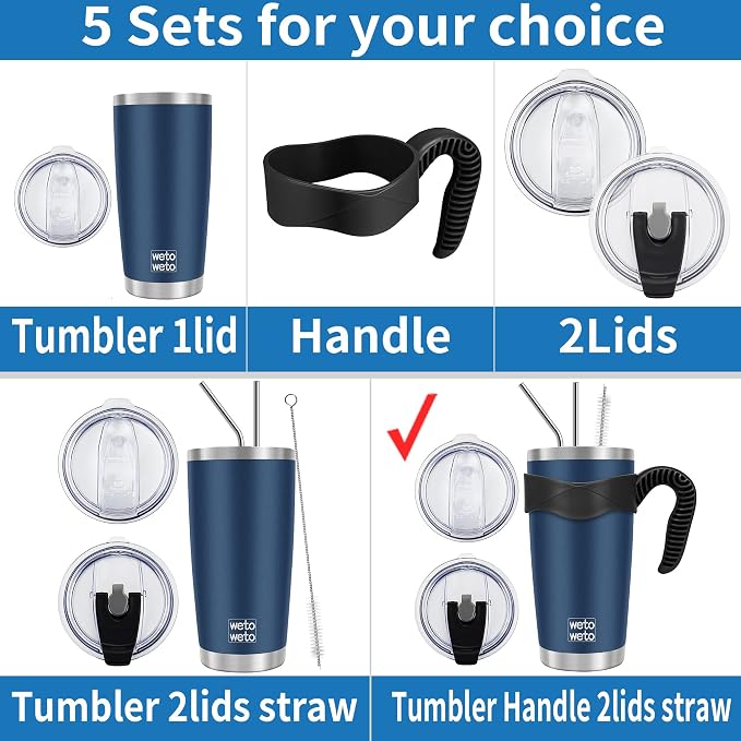 WETOWETO 20oz Tumbler with 2 lids and 2 straws, Stainless Steel Vacuum - Image 2