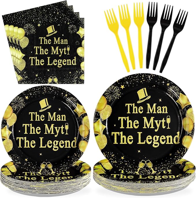 96 Pcs The Man The Myth The Legend Party Decorations, Serves 24 | Mens Birthday by Greencian