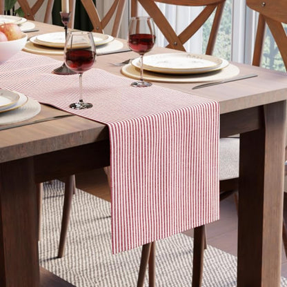 Encasa XO Table Runner, Woven Cotton Dining Runner 13"x59" | Ticking Red by EncasaXO
