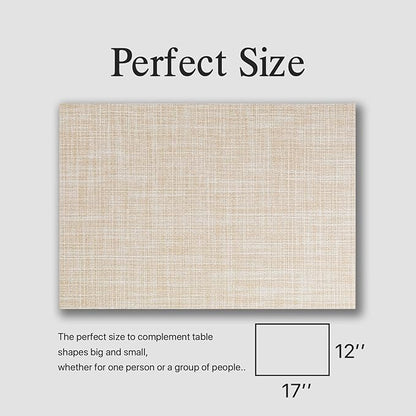 Placemats Set of 8 - Easy Clean Woven Vinyl Placemat for Dining Table, Indoor/Outdoor Place Mats, Washable PVC Table Mats（Beige）