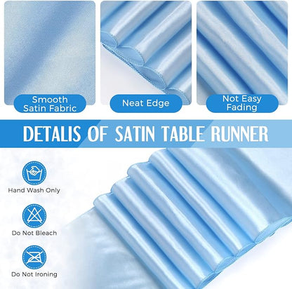 24 Packs Baby Blue and White Disposable Plastic Tablecloths and Satin Table - Image 4