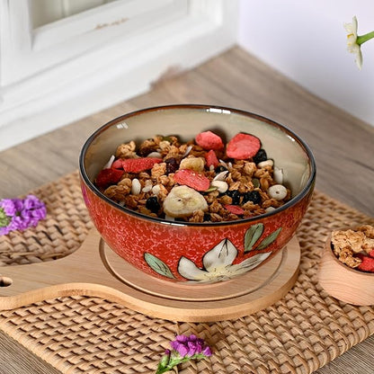 Ceramic Cereal Bowls Set of 6, Floral Design 6 inch – 28oz for Cereal, Salad, Soup, Dessert, or Snacks, Microwave, Dishwasher Safe