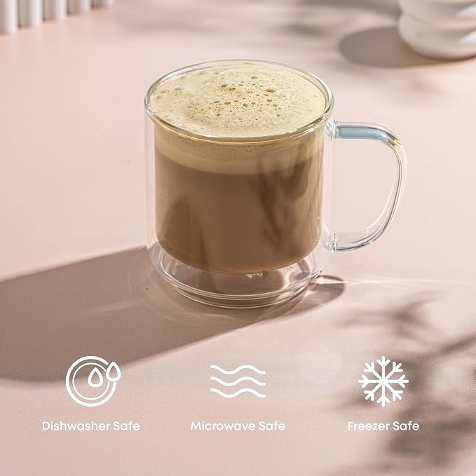 JoyJolt Haven Stackable Double Wall Glass Mugs, Double Wall Glass Coffee Cups - Image 5