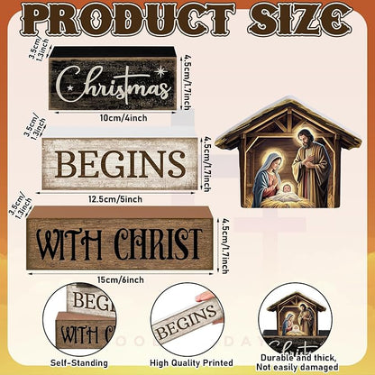 Moucuny 4 Pcs Christmas Table Decoration Christian Wooden Stacked Block Decor - Image 3