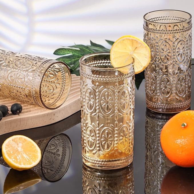 Darlion Amber Drinking Glasses, Vintage Glassware, 12oz Highball Glasses | - Image 5