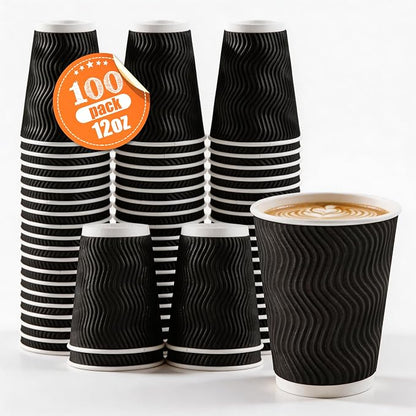 MOUMOULIFE 12 oz Disposable Paper Coffee Cups 100 Pack, Leak Proof Insulated - Image 2
