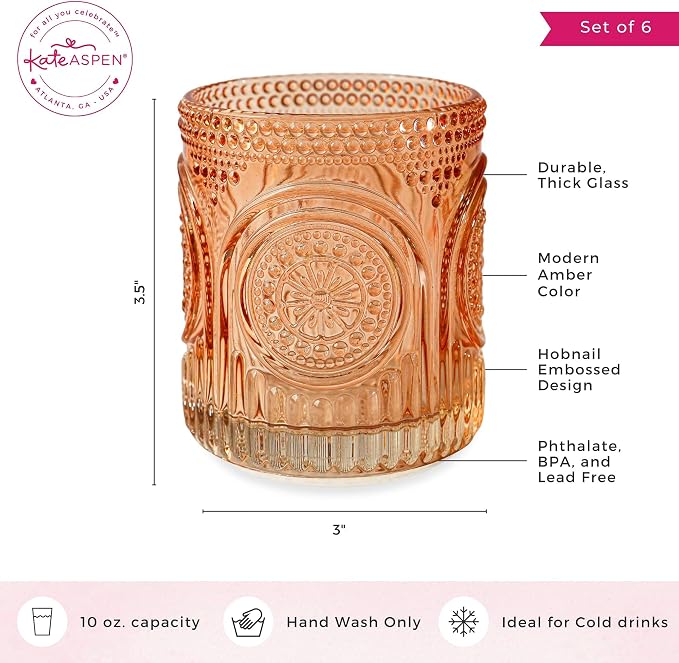 Ribbed Retro Arch Floral Rose Gold Drinking Glasses Set of 6, Vintage Glassware - Image 6