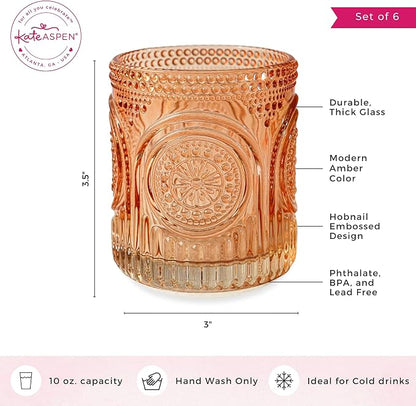 Ribbed Retro Arch Floral Rose Gold Drinking Glasses Set of 6, Vintage Glassware - Image 6