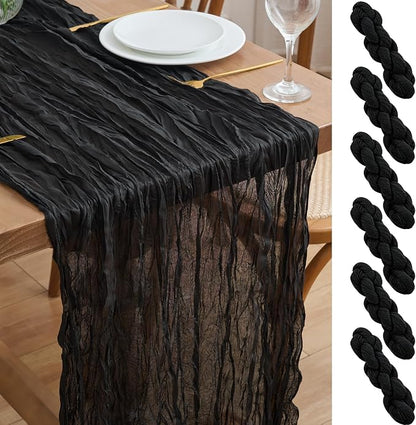 Asee'm 6pcs Black Cheesecloth Table Runner Summer 10FT Boho Gauze Rustic | by Aseem