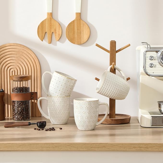 MALACASA LYDIA 16 Oz Coffee Mugs Set of 4, Ceramic Embossed Cups | - Image 5