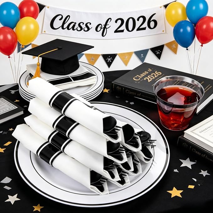 WELLIFE 210Pcs Black Plastic Dinnerware - Image 3