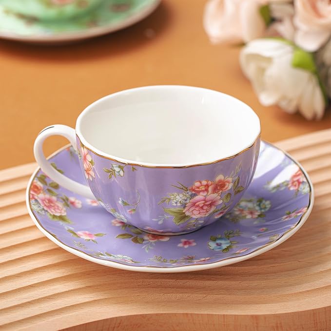 BTaT- Floral Tea Cups and Saucers Set of 6, Porcelain Tea Cups Set of 6 - Image 6