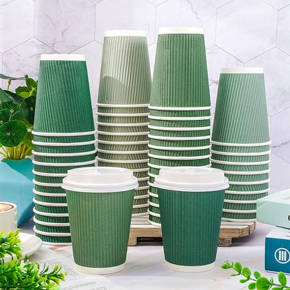 Whaline 100Pcs Sage Green Disposable Coffee Cups - Image 4