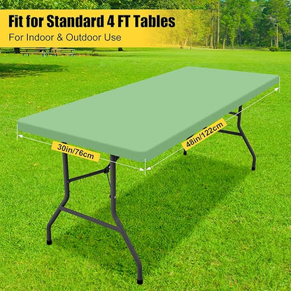 Smiry Rectangle Tablecloth, Elastic Fitted Flannel Backed Vinyl Tablecloths for 4ft Folding Tables, Waterproof Wipeable Table Covers for Indoor, Outdoor, Picnic and Camping (Sage Green, 30"x48")
