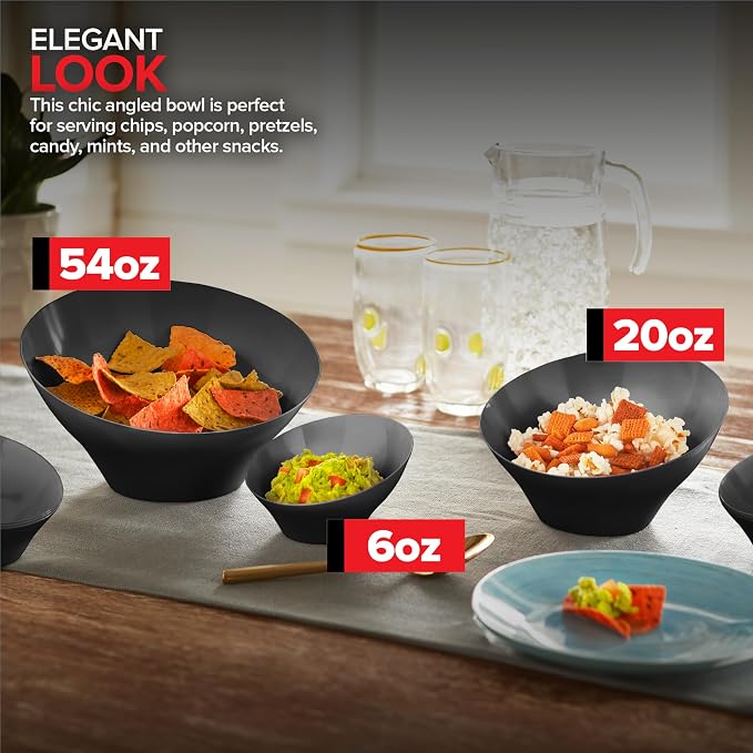 54oz Black Plastic Serving Bowls Large Disposable Snack Bowl Candy Dishes - Image 5
