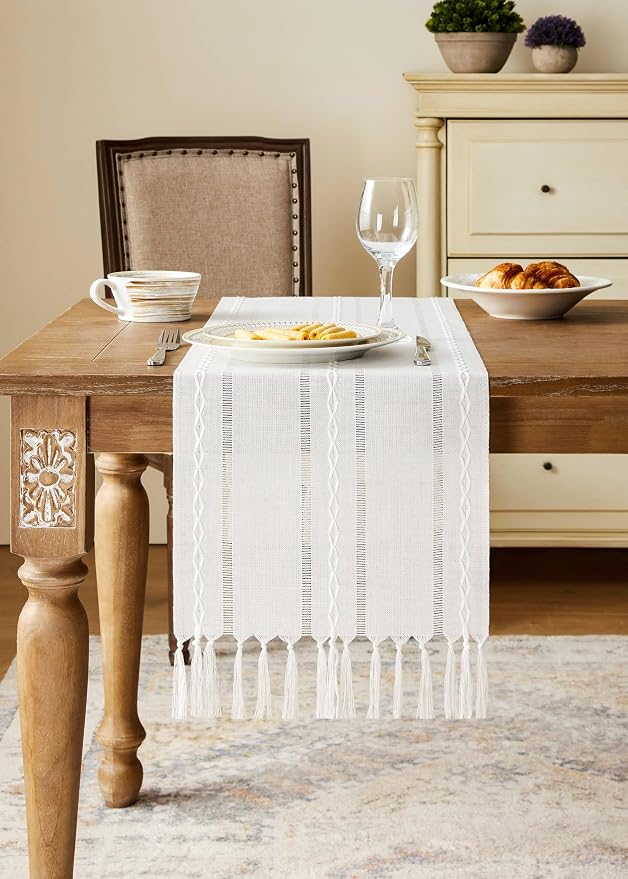 Christmas Table Runner, Hemstitched Farmhouse Cotton Linen Boho Table Runners - Image 2
