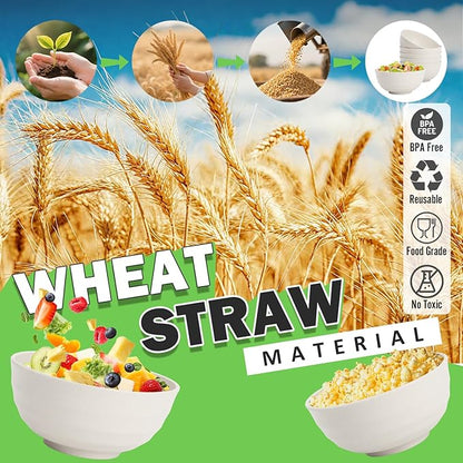 Large Salad Bowl, Wheat Straw Bowls Set 60 OZ, Unbreakable Big Bowls Set of 6, Large Serving Bowls for Kitchen, Cereal, Ramen, Soup, Microwave & Dishwasher Safe, White