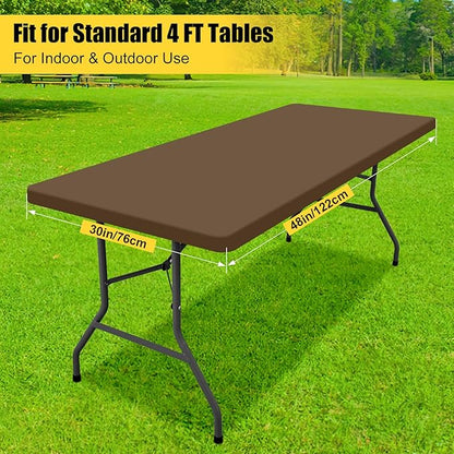 Smiry Rectangle Tablecloth, Elastic Fitted Flannel Backed Vinyl Tablecloths for 4ft Folding Tables, Waterproof Wipeable Table Covers for Indoor, Outdoor, Picnic and Camping (Brown, 30"x48")