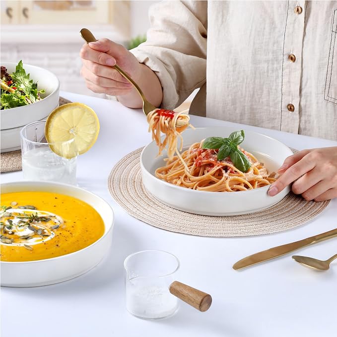 LIANYU 8.25" Wide Shallow Pasta Bowls Set of 4, Deep Dinner Salad Plates | - Image 4
