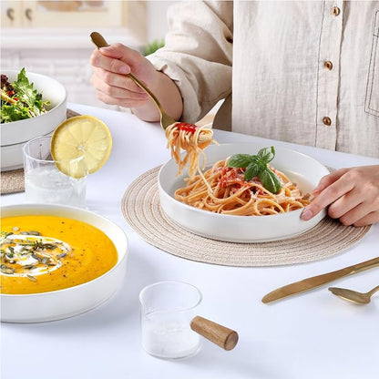 LIANYU 8.25" Wide Shallow Pasta Bowls Set of 4, Deep Dinner Salad Plates | - Image 4