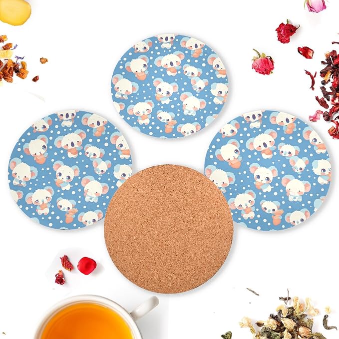 Seamless Cartoon Koala Bear 4 Piecing Set Drink Coasters Thick Heat Resistant - Image 6