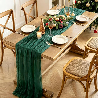 6Pcs Christmas Table Runner, 10FT Cheesecloth Emerald Green Table Runners - Image 5
