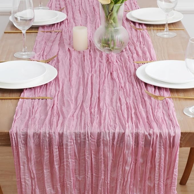 Asee'm 3pcs Pink Cheesecloth Table Runner Summer 10FT Gauze Sheer Rustic | Boho - Image 2