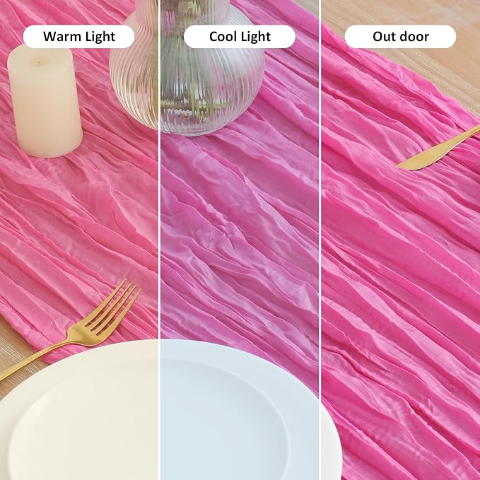 Asee'm Hot Pink Cheesecloth Table Runner Summer 10FT Fuchsia Gauze Sheer | Boho - Image 8
