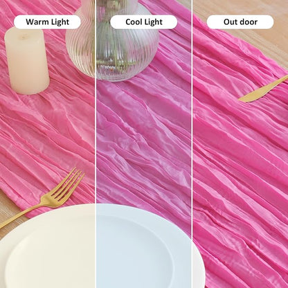 Asee'm 2pcs Hot Pink Cheesecloth Table Runner Summer 10FT Fuchsia Gauze | Boho - Image 8