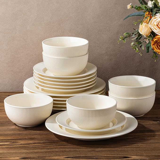 Ceramic Dinnerware Set for 6, 18-Piece Plates and Bowls Set | Lightweight by TheTerra