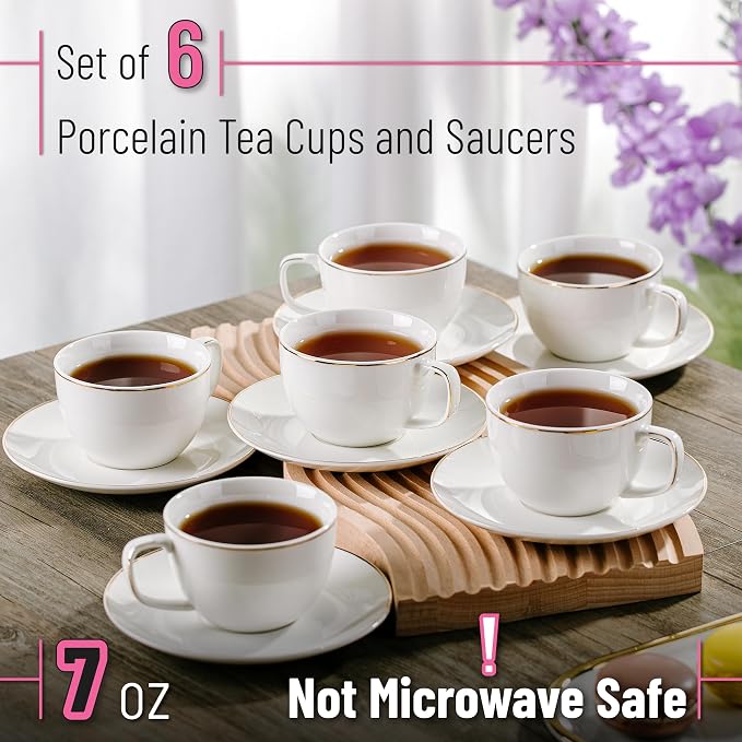 BTaT- Cappuccino Cups with Saucers 7 oz, Dishwasher Safe, Au Lait, Flat White - Image 2