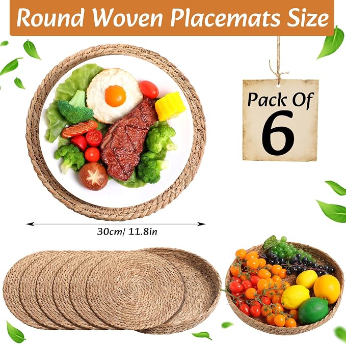 Boho Placemats 4/6/8 Set of Round Woven Placemat Macrame Style Bicolor - Image 4