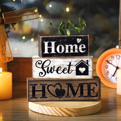Moucuny 4 Pcs Farmhouse Wooden Tabletop Decor Farmhouse Tiered Tray Decor - Image 6