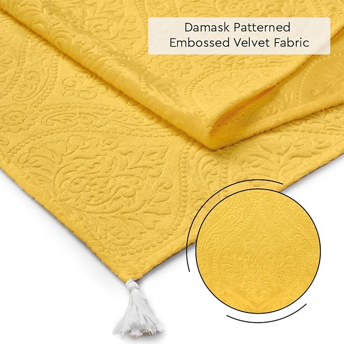 Encasa XO Table Runner, Embossed Velvet, Elegant 13"x72" | Lemon Yellow - Image 5