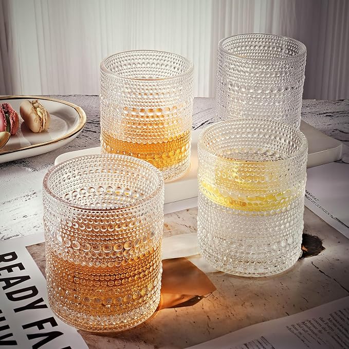 OPAYLY hobnail Drinking Glasses Old Fashion Glass 10oZ rocks glasses Set of 4 - Image 5