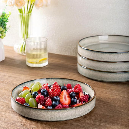 GBHOME 9'' Large Ceramic Pasta Bowls, 32oz Stoneware Pasta Serving Bowls Set of 4 for Kitchen, Wide Bowls for Fruit,Pasta,Salad,Oatmeal,Meal, Microwave Safe, Reactive Glaze-Green Wheat