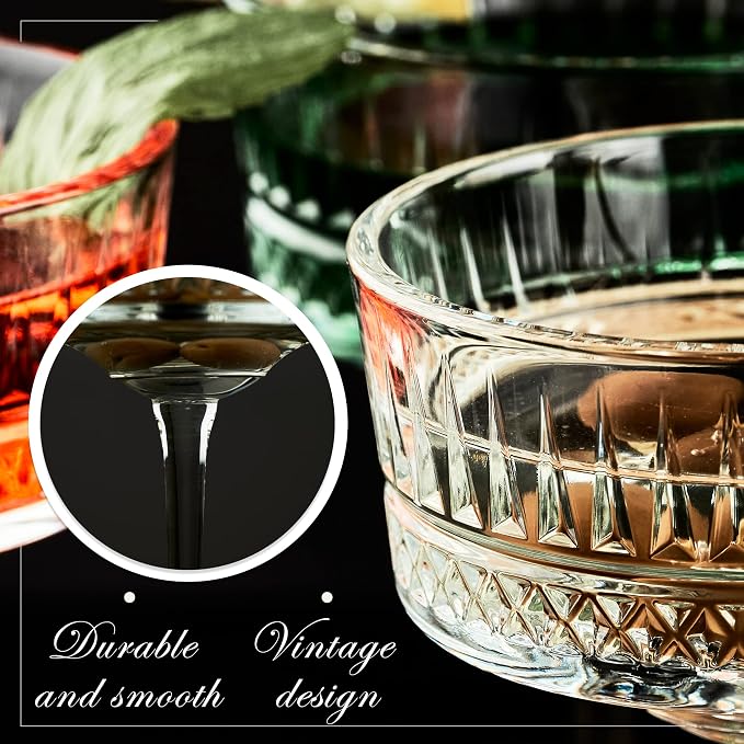 Vintage Coupe Glasses Set of 4, Wine Glasses, Long Stem Glassware - Image 3