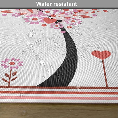 Ambesonne Valentine Place Mats Set of 4, Heart Shaped Tree Daisies Wildflowers Red Leaves Forest Romance Season Image, Washable Fabric Placemats for Dining Table, Standard Size, Pink Red