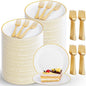 Festiva 400Pcs Gold Dessert Plates 6.3" with Forks 5"- 200PCS Small Disposable Dessert/Cake/Appetizer Plates and 200PCS Forks - Serve 200 Guests for Birthday Party& Wedding &Valentine's Day