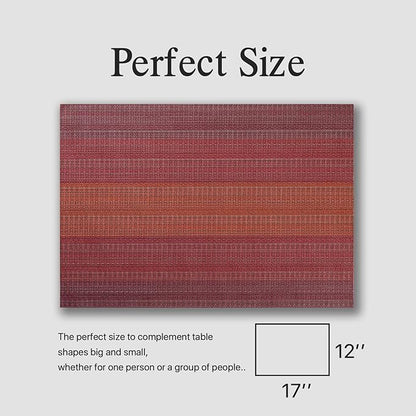 Placemats Set of 8 - Easy Clean Woven Vinyl Placemats for Dining Table, Indoor/Outdoor Place Mats, Washable PVC Table Mats（Pomegranate Parade）