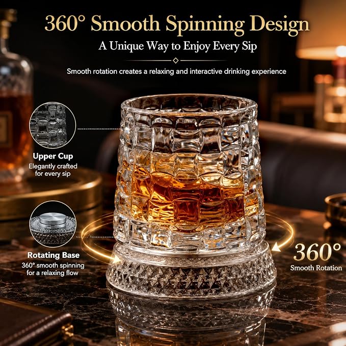 Spinning Whiskey Glasses, Rotating Glass, - Image 2