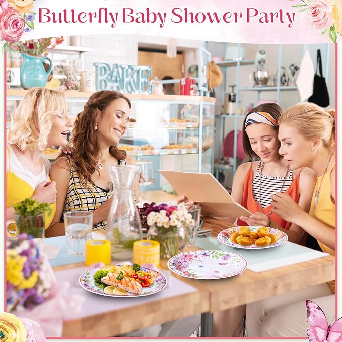 Gerrii 60 Pcs Butterfly Floral Party Plates 7 Inch Spring Butterfly Disposable - Image 4