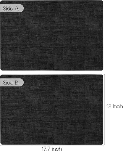 Romanstile Vinyl Placemats Set of 6-12 x 17 Inch - Heat Resistant Place Mats 100% Waterproof Oilproof Wipeable Reversible Faux Leather Table Mats for Kitchen/Dining/Party/Holiday, Black