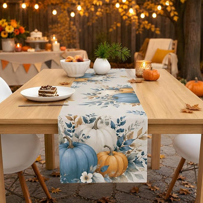Fall Decor - Blue White Pumpkin Table Runner - Image 2