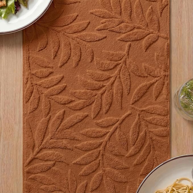 Artoid Mode Caramel Soft 3D Jacquard Leaves 100% Cotton Spring Table Runner - Image 4