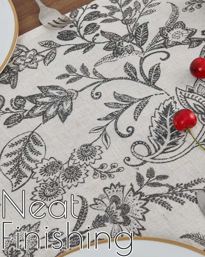 jinchan Black Floral Linen Table Runner 13 x 72 Inch Farmhouse | Rustic - Image 5