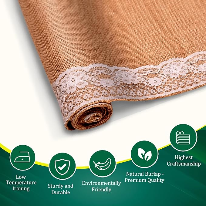 Burlap Lace Table Runner – 12”x 108” - Image 3