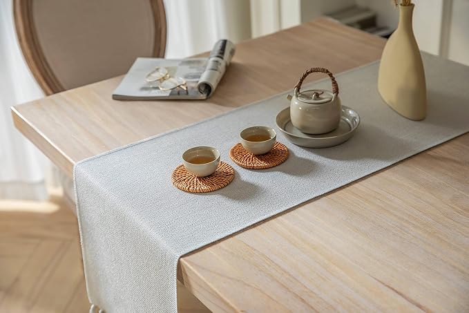 Light Grey Table Runners 108 Inches Long, Burlap Linen Style Rustic Farmhouse - Image 4