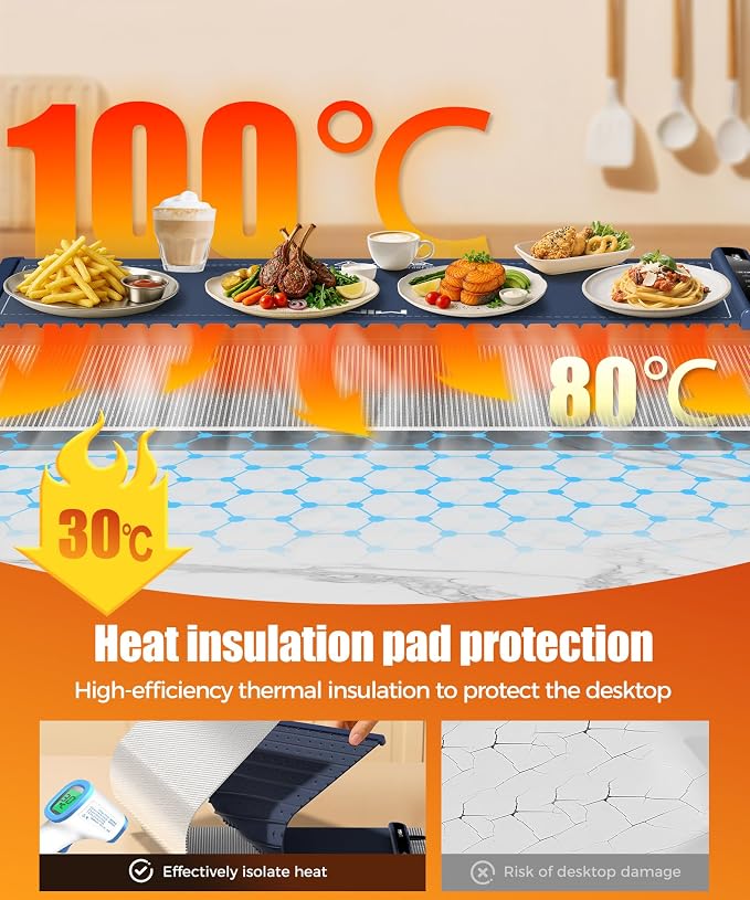 Warming Mat for Food, 36x15 Inch, Dark Blue, Fast Heat, Child Lock | Includes - Image 2